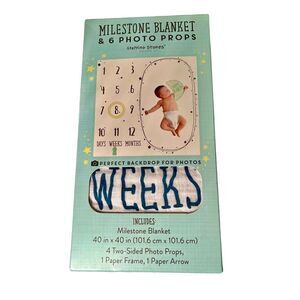 New In Box Stepping Stones Baby Milestone Blanket 40" x 40" And 6 Photo Props